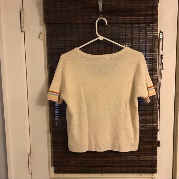 Madewell Cropped  crew neck cream color sweater Four buttons down front - Picture 4 of 4